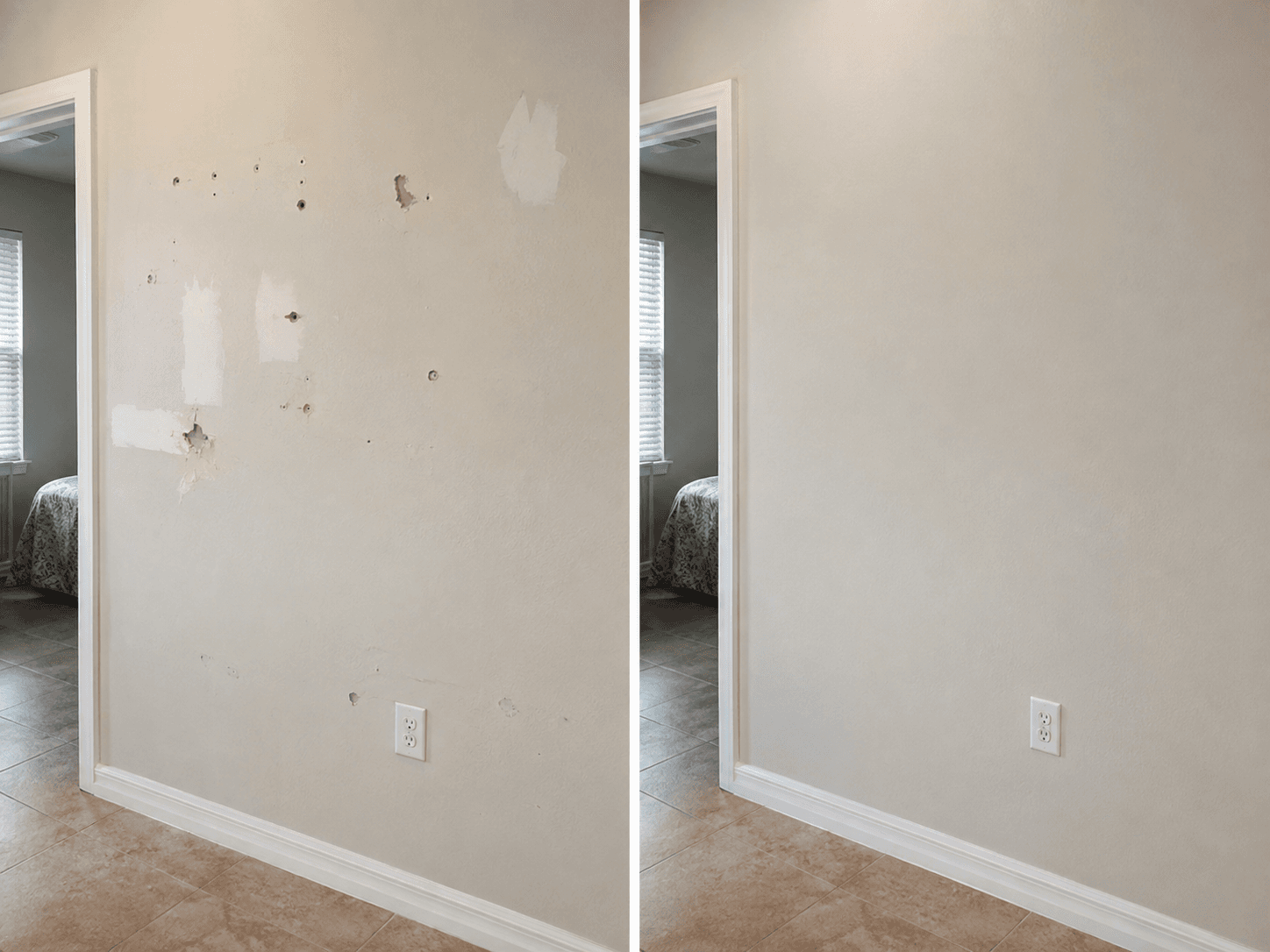 Before and after drywall repair for a Palm Bay FL home