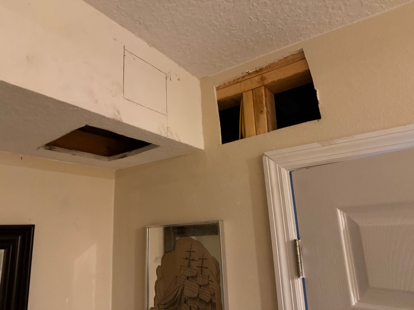 Open ceiling access area before drywall repair after repiping in Melbourne FL