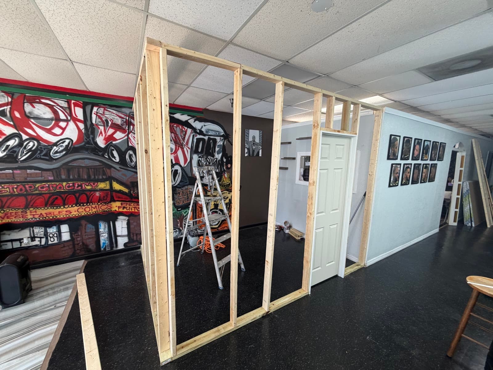 Door and window openings framed for a new barbershop stylist room in Palm Bay FL